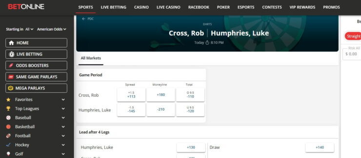 BetOnline - one of the most trusted sites for darts betting