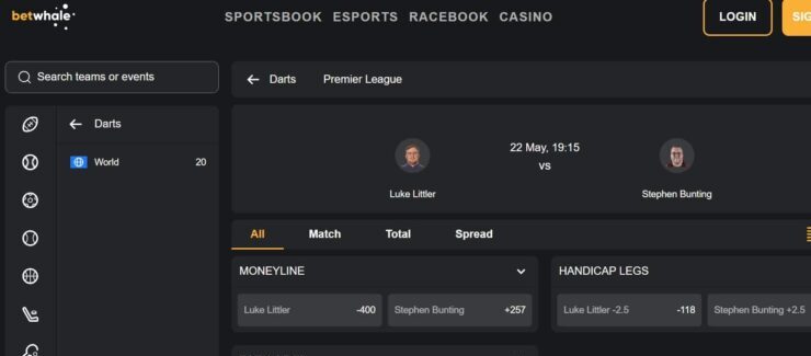 BetWhale - overall best darts betting site