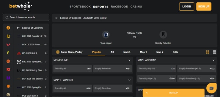 BetWhale - overall best League of Legends betting site