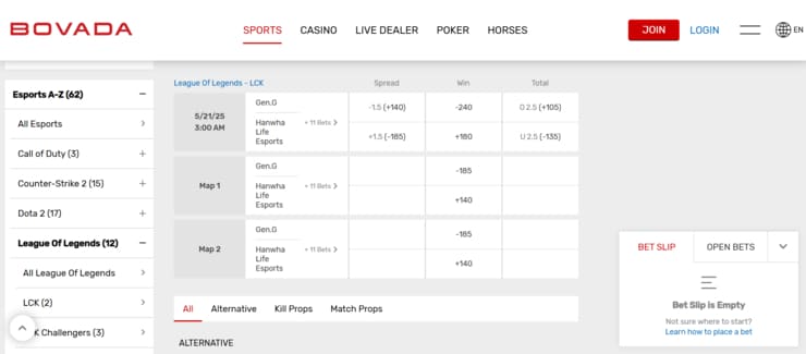 Bovada - top rated League of Legends sportsbook