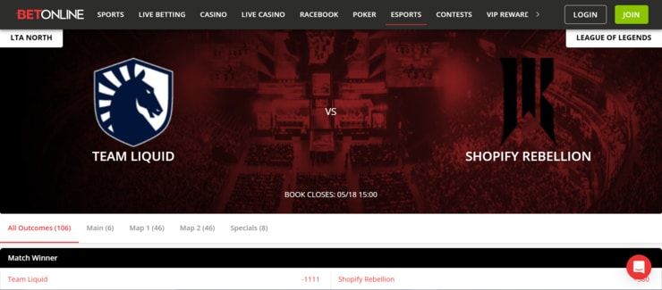 BetOnline League of Legends betting event promo banner