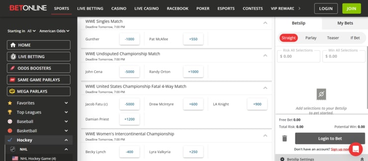 BetOnline sports betting markets and odds