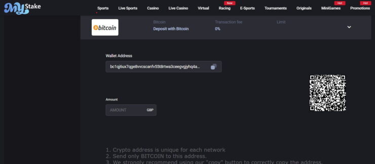 MyStake make a deposit form