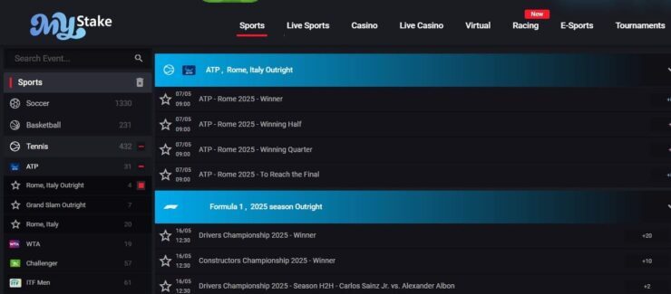 MyStake sports betting markets