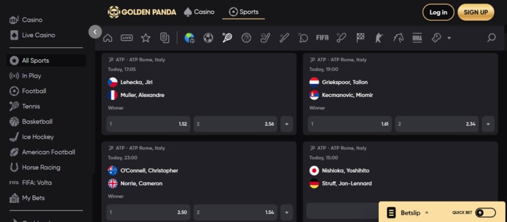 nz betting sites Golden Panda Tennis
