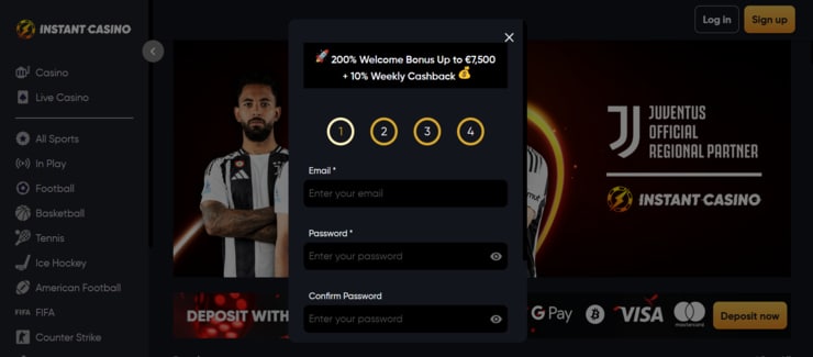 Register details at Instant Casino