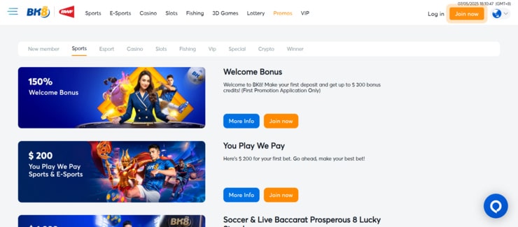BK8 bonuses and promotions page