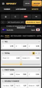 Spinsy - the best betting app in Australia