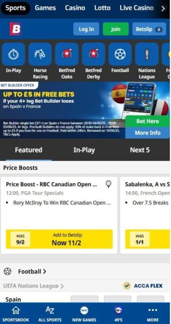 BetFred mobile version
