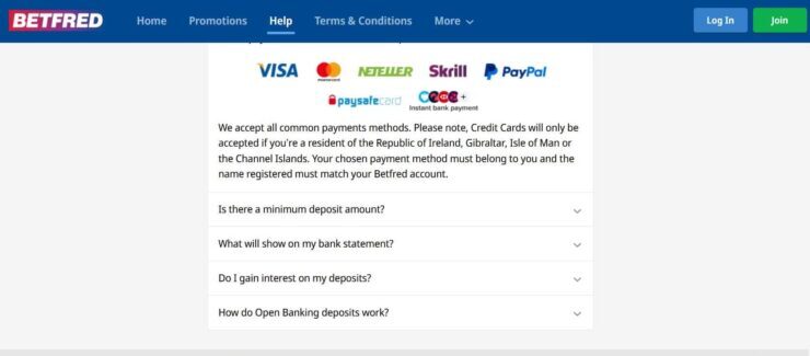 BetFred deposit methods