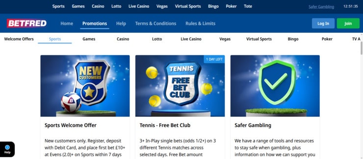 Betfred bonus offers section