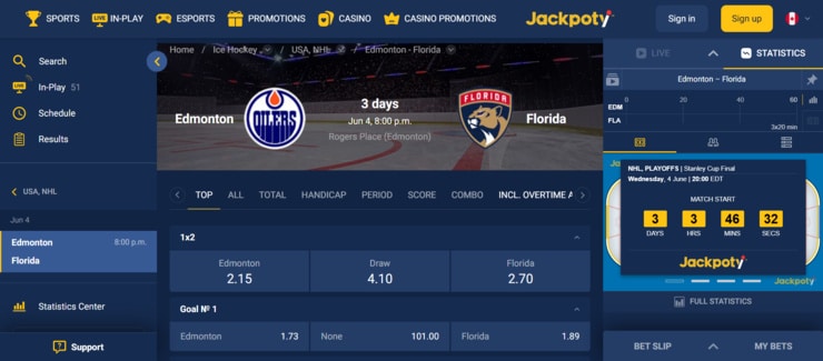 Jackpoty - the best new betting site in Canada