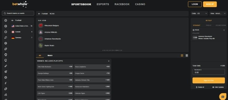 BetWhale - the best Arkansas sports betting site