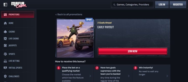 Early payouts at Mafia Casino