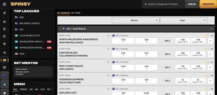 Spinsy - one of the best PayID betting sites in Australia