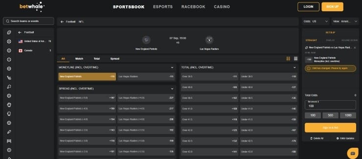 betting markets and odds at BetWhale