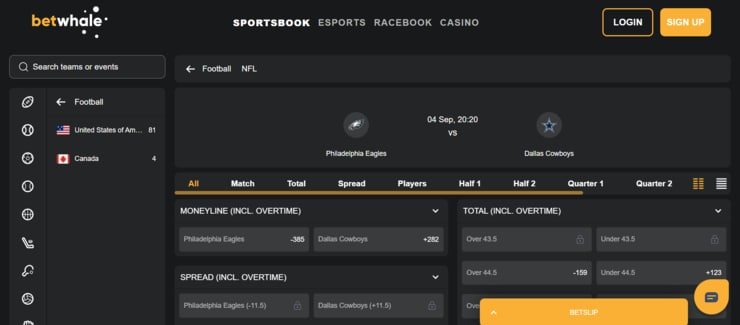 BetWhale start betting
