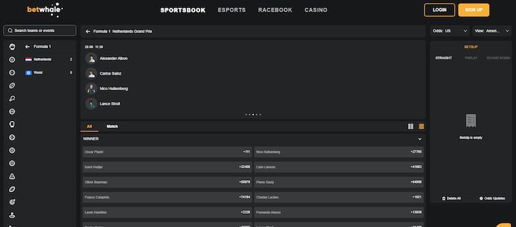 BetWhale - best F1 betting sites