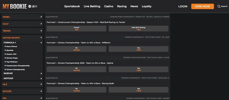 MyBookie - F1 betting websites
