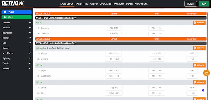 BetNow offers football cashback offers for Tennessee sports betting customers