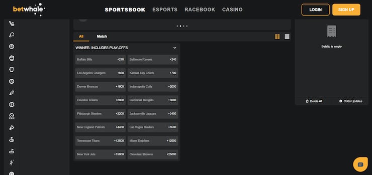 A look at the NFL betting section of BetWhale