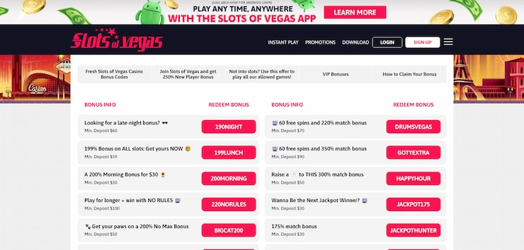 Slots of Vegas is one of the best online casinos for promotions and bonus offers.