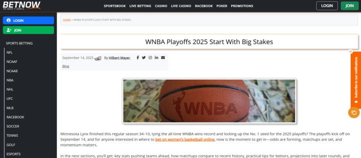 BetNow WNBA betting markets
