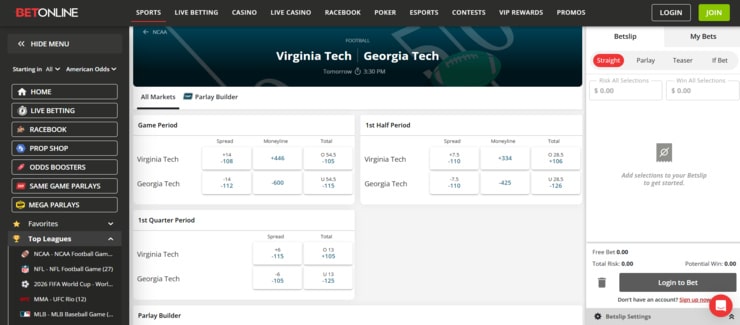 BetOnline is a top West Virginia College Football betting site