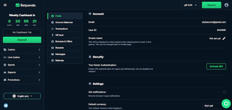 Verify your identity to access the Betpanda Bitcoin casino