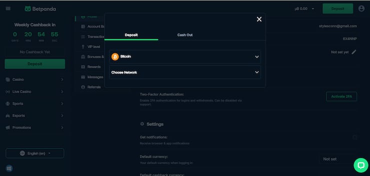 Make a BetPanda Bitcoin casino deposit