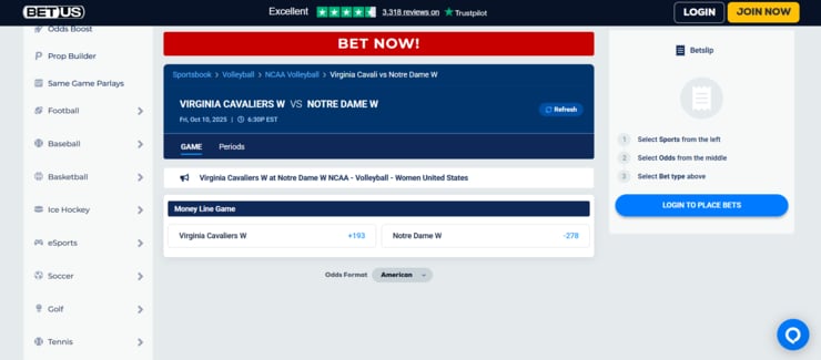 BetUS best live West Virginia online sports betting site for NCAAF