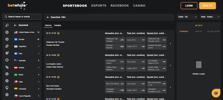 BetWhale find the WNBA section
