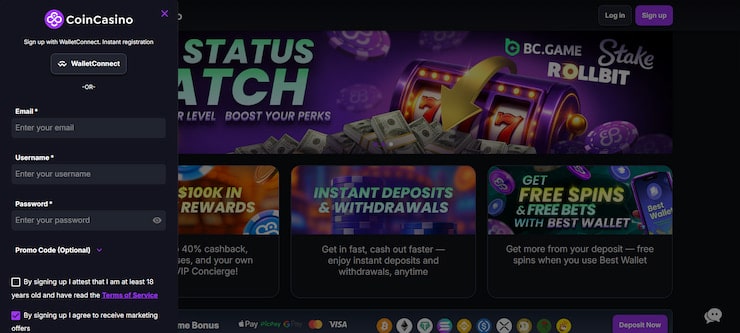 Enter your basic information on the No KYC Casino