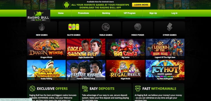 Raging Bull offers bonus rounds and plenty of promotions for online slots