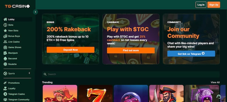 TG.Casino offers a great Telegram casino community to players