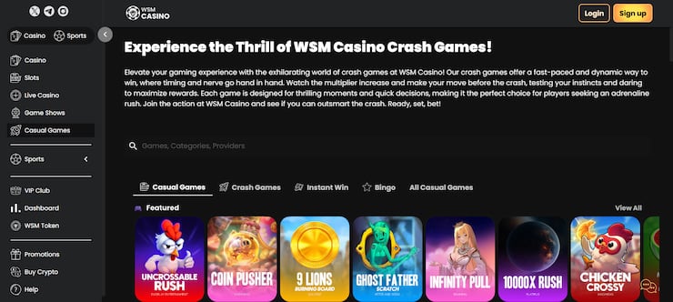 WSM Casino features the best no KYC Casino crash games