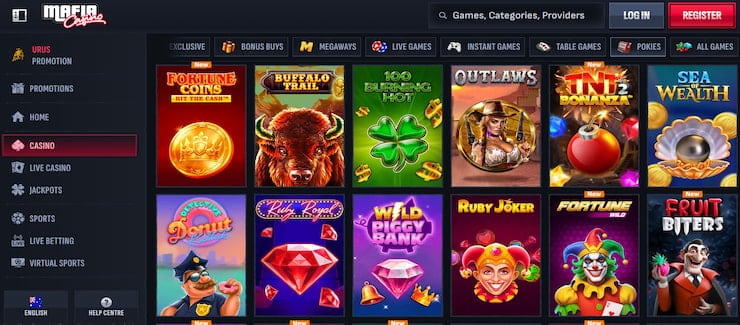 a preview of pokies games available at Mafia Casino