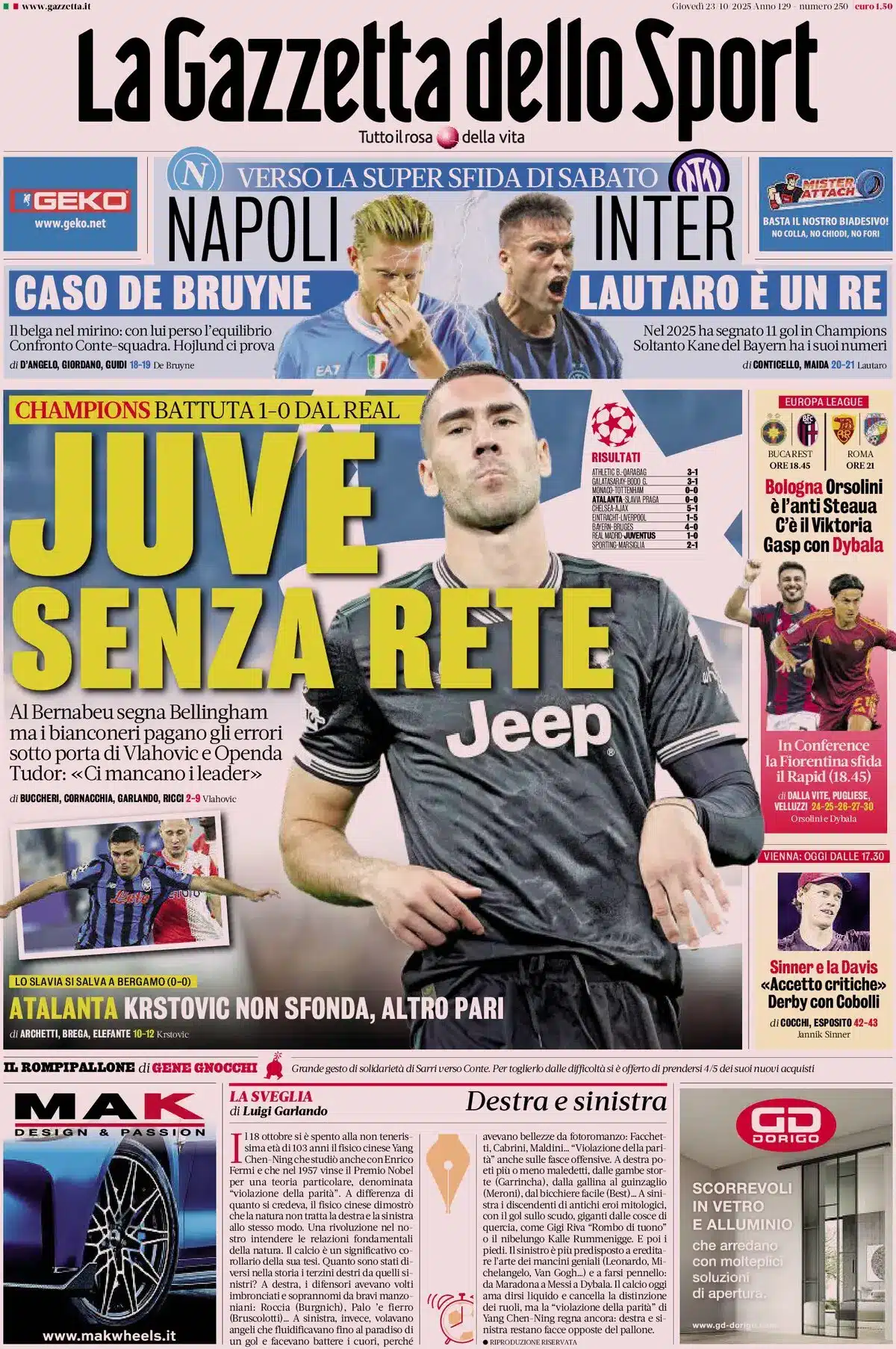 Thursday’s Italian Paper Round-Up: Wasteful Juve, De Bruyne Scrutinized, Martinez Praised For Champions League Heroics