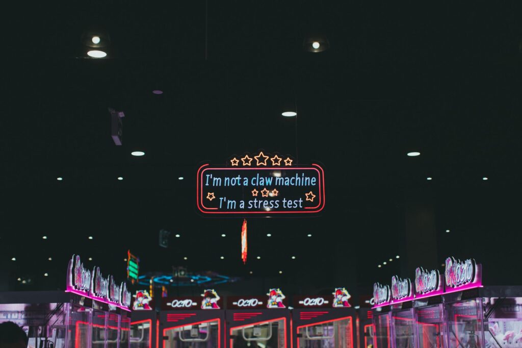 Rows of slot machines inside a casino gaming floor