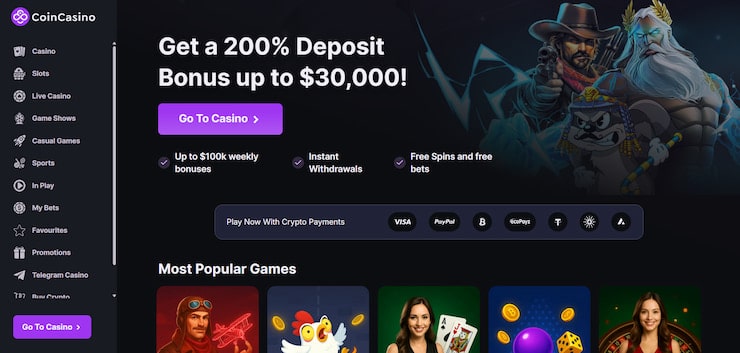 CoinCasino offers top crypto play with complete no KYC registration