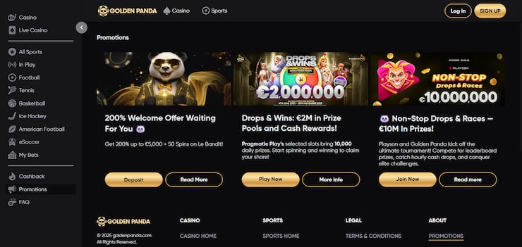 Golden Panda features top VIP rewards among the best casino sites in India