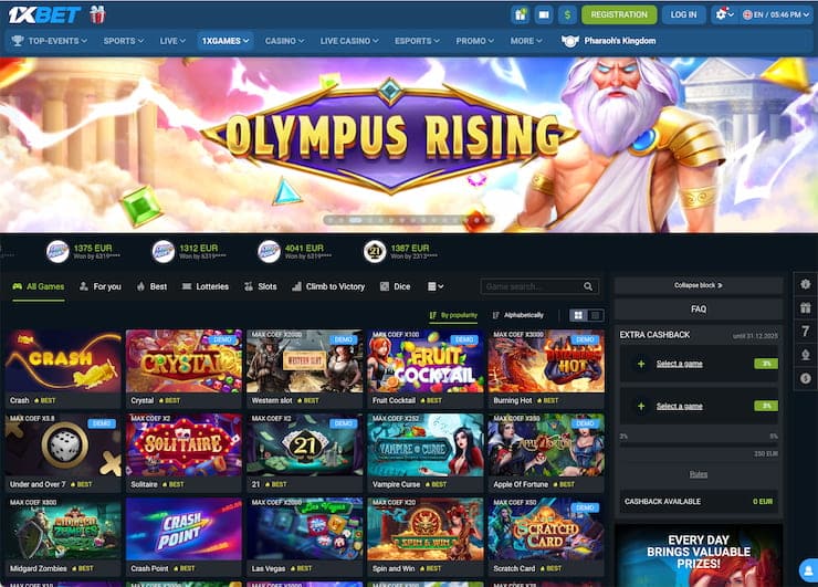 Checking out the 1xBet casino homepage