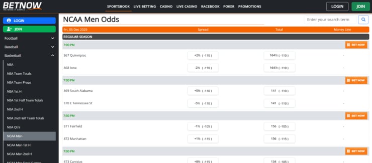 BetNow is the best best college basketball betting site for live odds