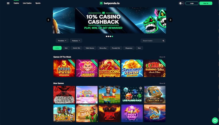 The Betpanda Canadian crypto casino homepage