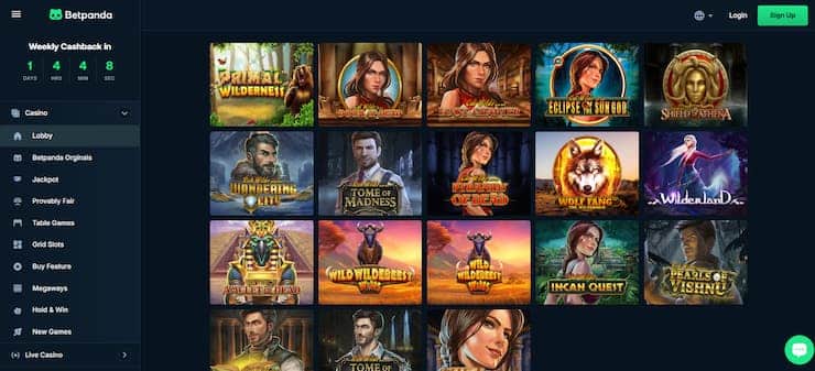 Game lobby at Betpanda showcasing several Play N Go titles.