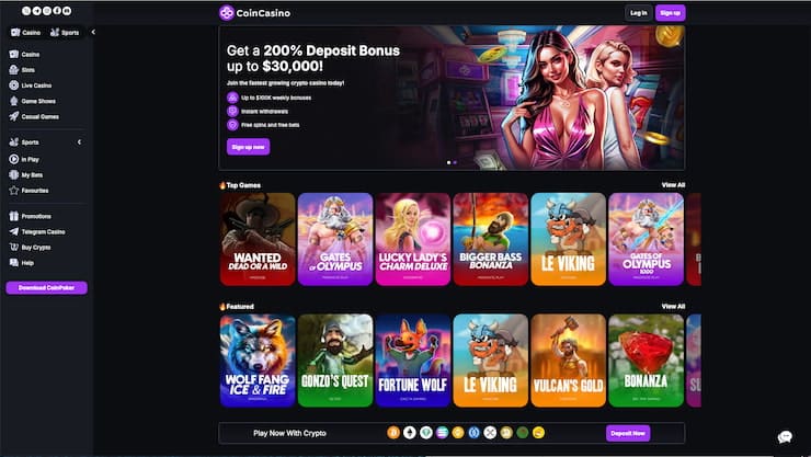 A look at the CoinCasino homepage