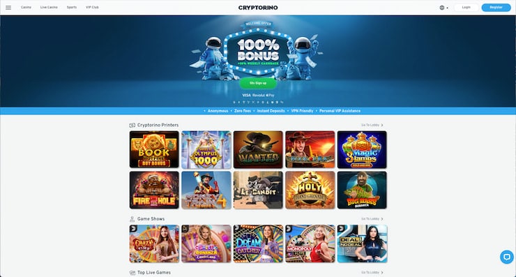Playing Canadian crypto casino games at Cryptorino