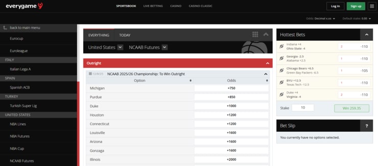 Everygame is a top college basketball betting sites for parlays