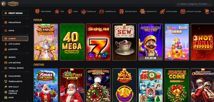 Gransion homepage with fast payout casino games