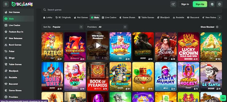The BC.Game selection of slots as seen on desktop